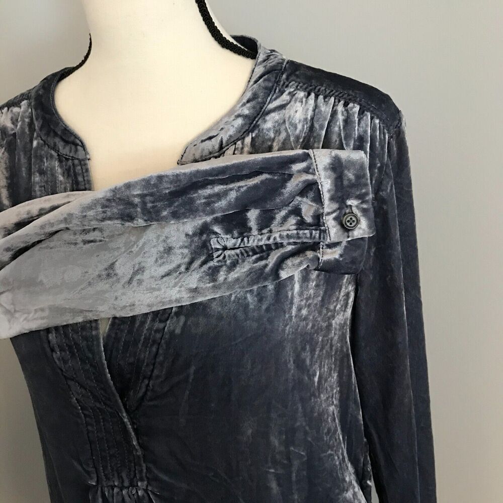 Anthropologie Melody Velvet Tunic Dress XS Slate Blue V-Neck Long Sleeve Pockets - Picture 5 of 12